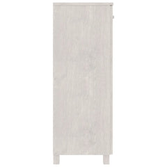 White solid pine shoe cabinet with doors, 33.5x15.7x42.5 inches.