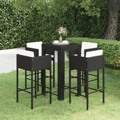 Garden Bar Set Black PE rattan 5 Piece Set Footrest