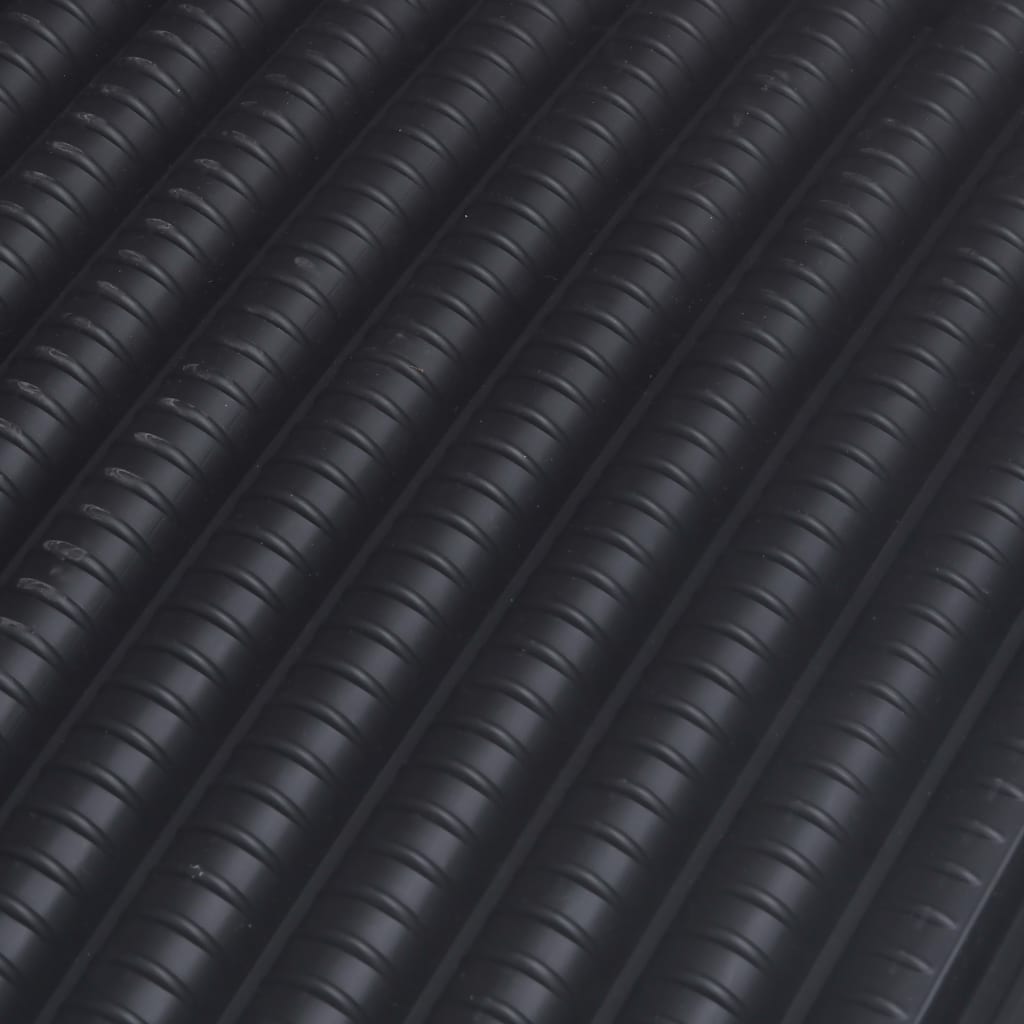Three black HDPE curved solar pool heater panels with adjustable aluminum legs.