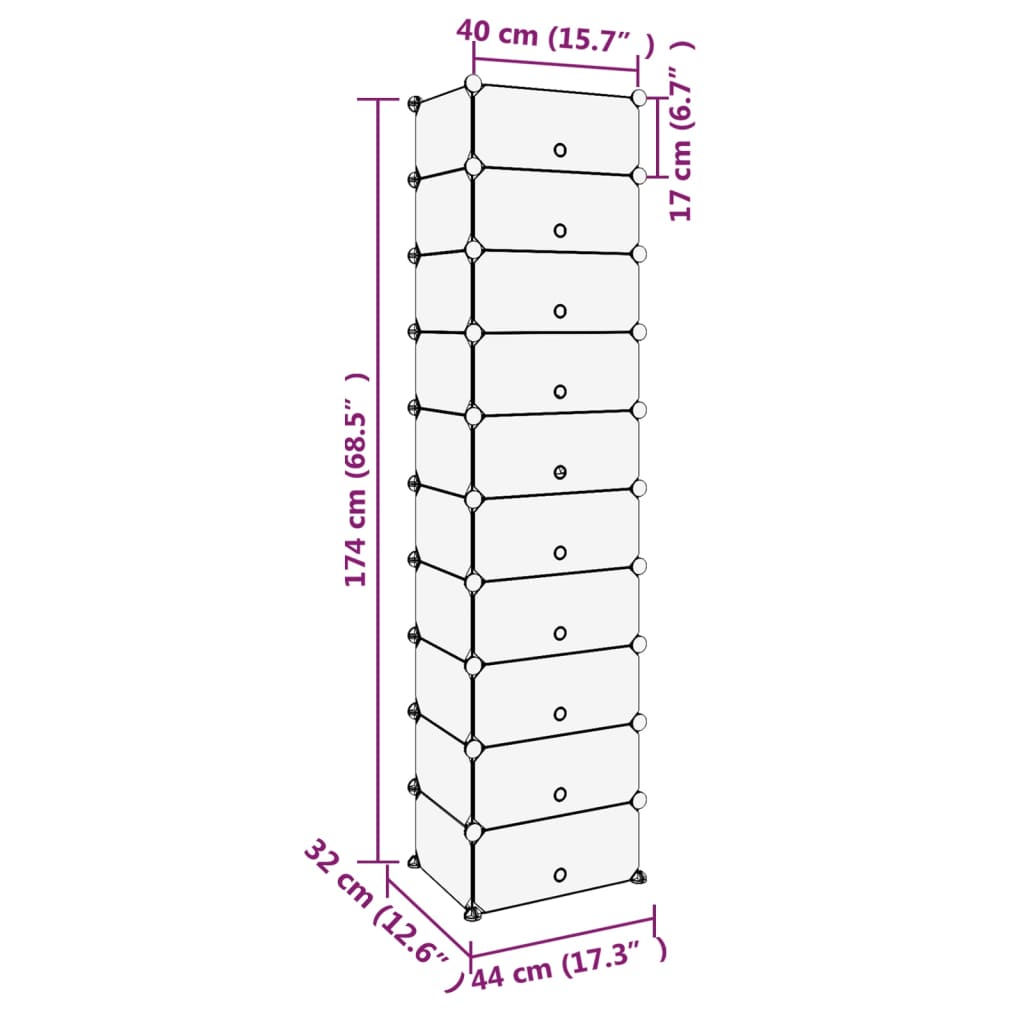 Shoe Rack Transparent 17.3x12.6x68.5 PP