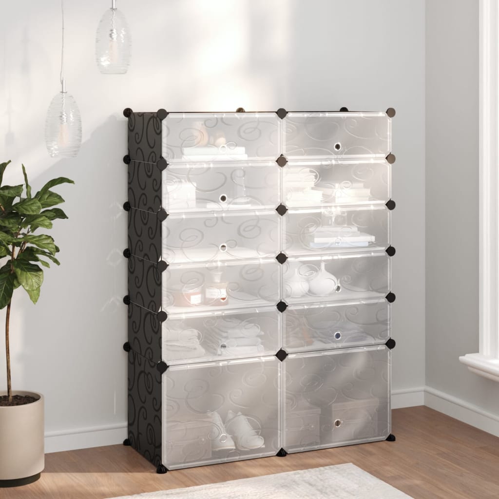 Shoe Rack Black 37x14.6x49.2 PP