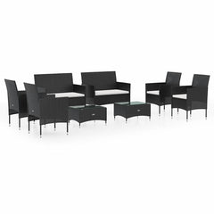 Garden Lounge Set Black PE rattan, powder-coated steel, glass