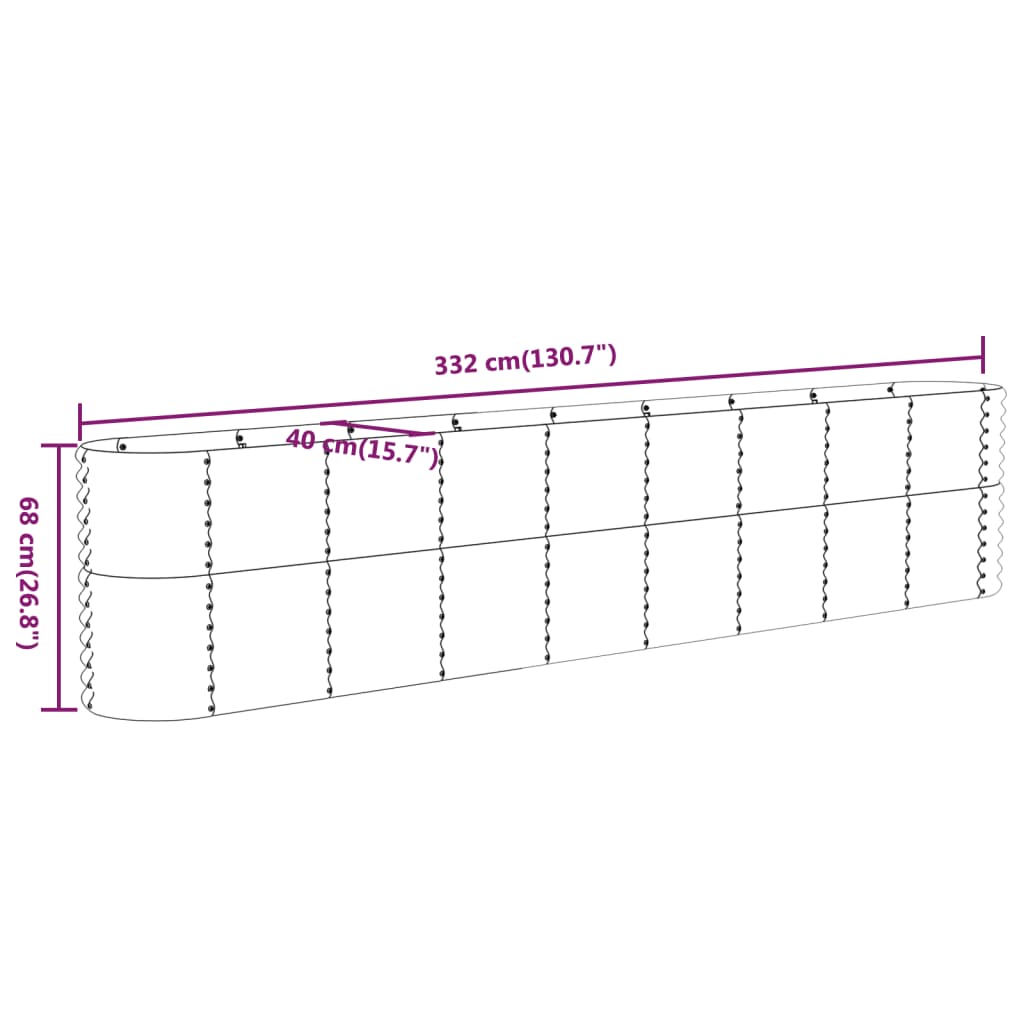 Garden Raised Bed Powder-coated Steel 130.7x15.7x26.8 Gray