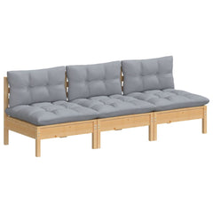 3-seater Garden Sofa Grey, Natural wood