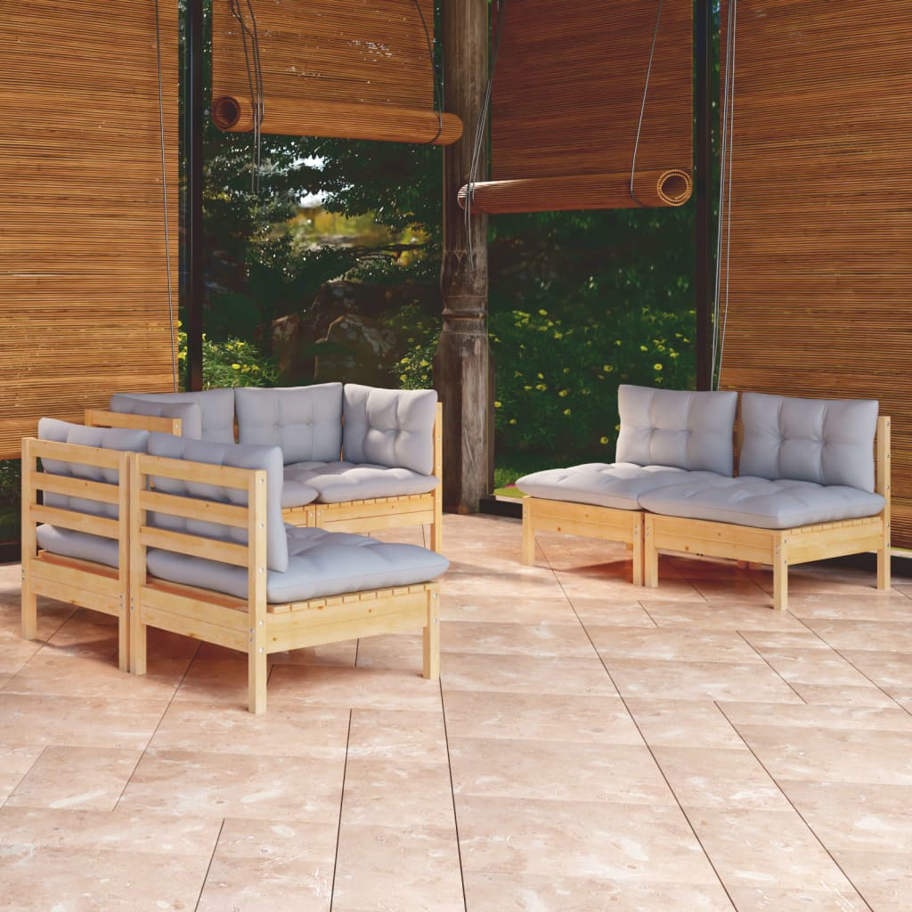 Garden Lounge Set Grey Solid pine wood, fabric (100% polyester)