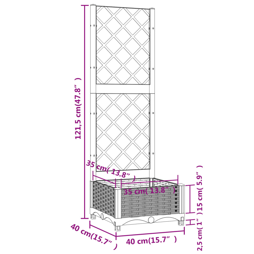 Garden Planter with Trellis Blue Gray 15.7x15.7x47.8 PP