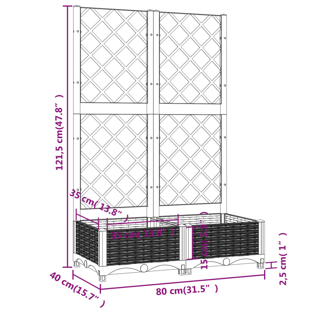 Garden Planter with Trellis Blue Gray 31.5x15.7x47.8 PP