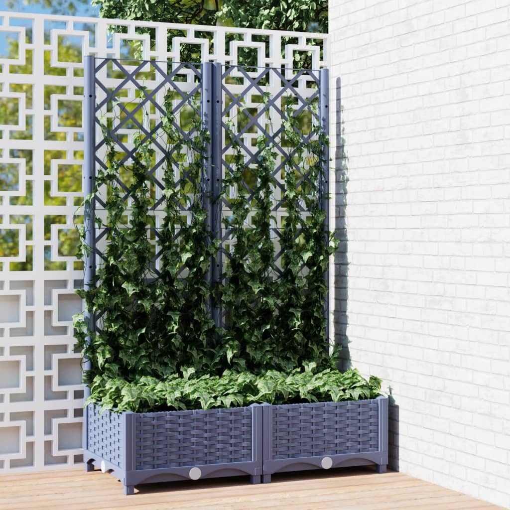 Garden Planter with Trellis Blue Gray 31.5x15.7x47.8 PP