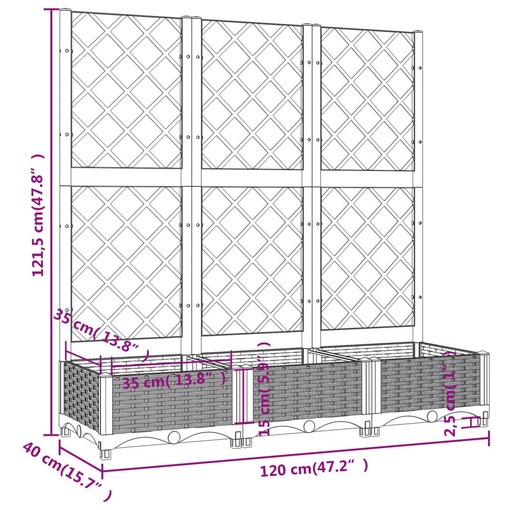 Garden Planter with Trellis Blue Gray 47.2x15.7x47.8 PP