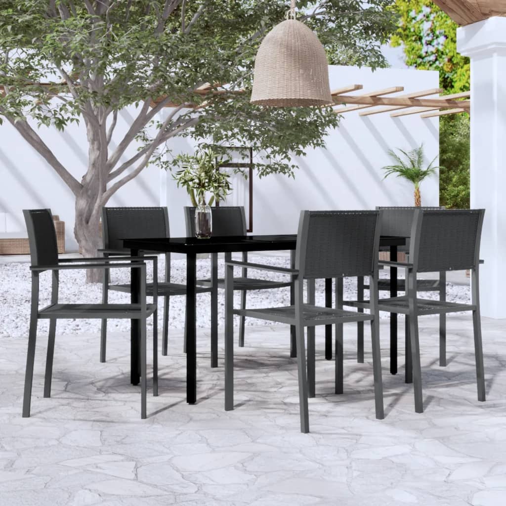 Garden Dining Set Black Powder-coated steel, glass, plastic Large