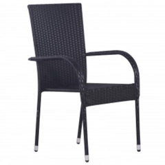 Garden Dining Set Black PE rattan, powder-coated steel, glass