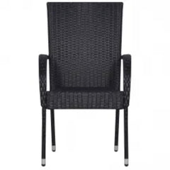 Garden Dining Set Black PE rattan, powder-coated steel, glass