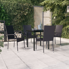 Garden Dining Set Black PE rattan, powder-coated steel, glass