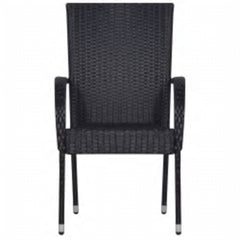 Garden Dining Set Black PE rattan, powder-coated steel, glass