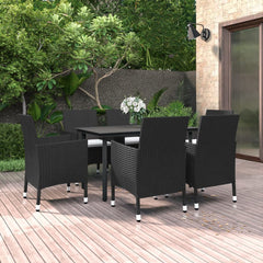 Garden Dining Set Black PE rattan, steel, glass Large