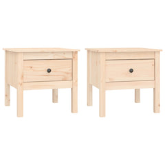 Side Table Set of 2 Light Brown Solid pine wood Small