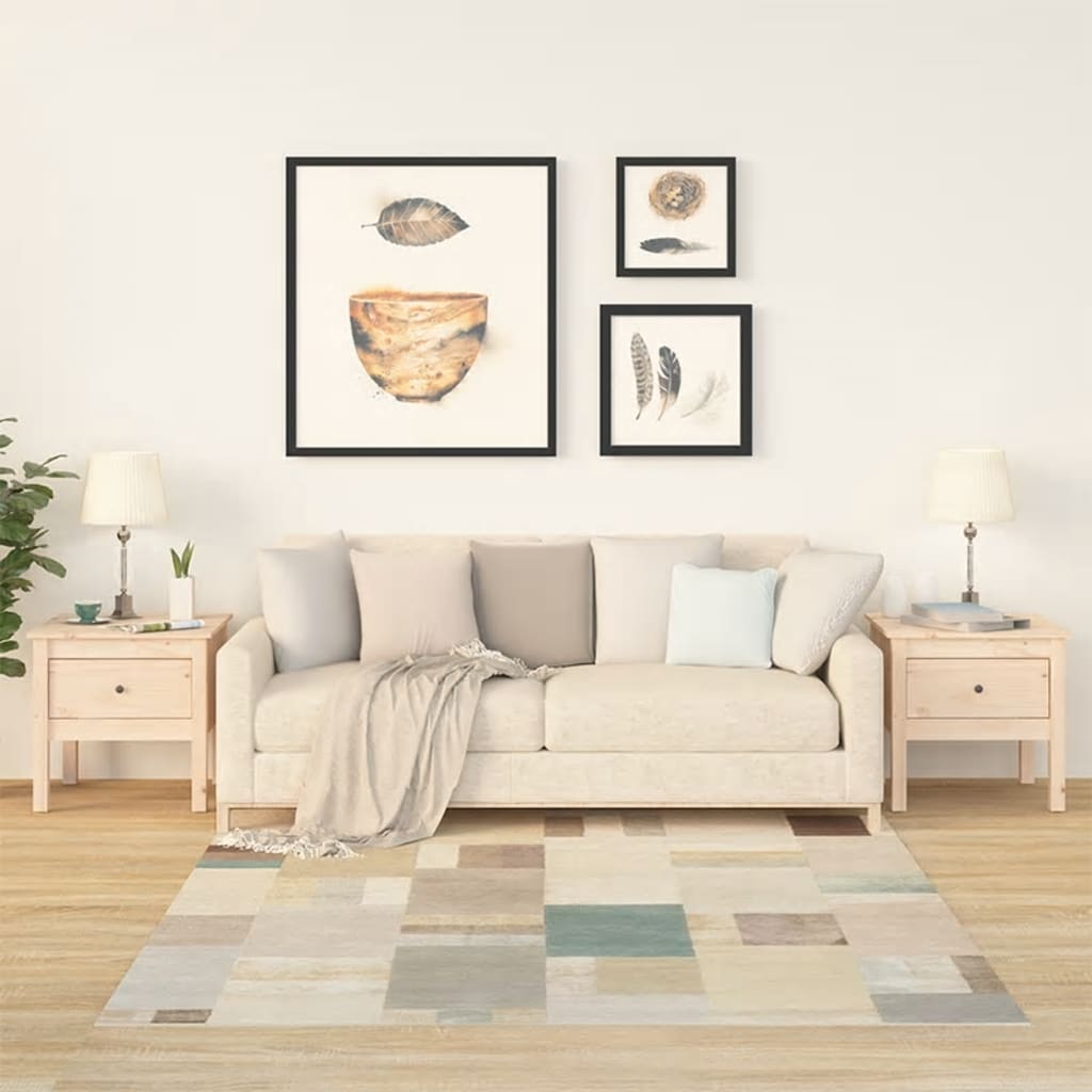 Side Table Set of 2 Light Brown Solid pine wood Small