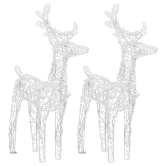 Two white acrylic reindeer light sculptures, each with 40 warm white LEDs, standing side by side.