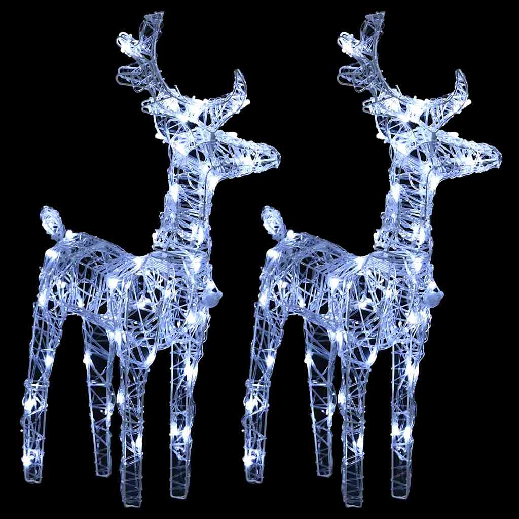 Two lit acrylic reindeer figures with 80 cold white LEDs for Christmas decor.