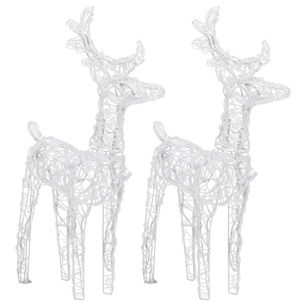 Two white acrylic reindeer figures with 80 cold white LEDs for Christmas lighting.
