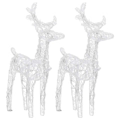 Two white acrylic reindeer figures with 80 cold white LEDs for Christmas lighting.