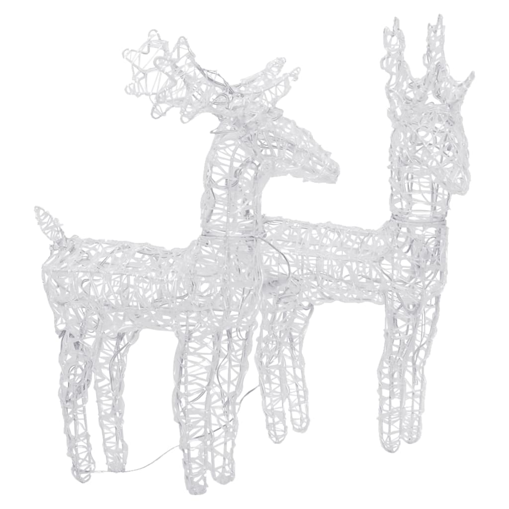 Two white wireframe reindeer figures with multicolor LED lights.