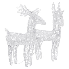 Two white wireframe reindeer figures with multicolor LED lights.