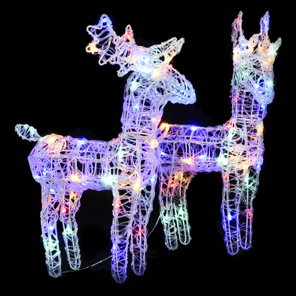 Two multicolor LED-lit acrylic reindeer figures, each with 40 LEDs, standing side by side.