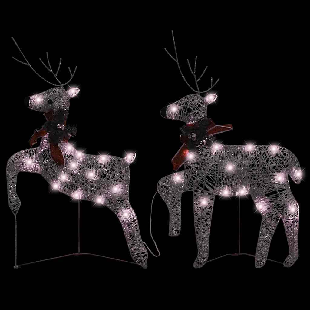 Pair of gold light-up Christmas reindeer with 40 warm white LEDs and red bows.