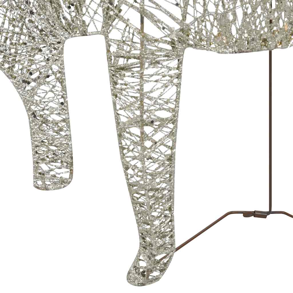 Pair of gold wireframe reindeer lit by 40 warm white LEDs, with stand.