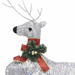 Silver light-up Christmas reindeer with 40 LEDs, red ribbon, and greenery accents.