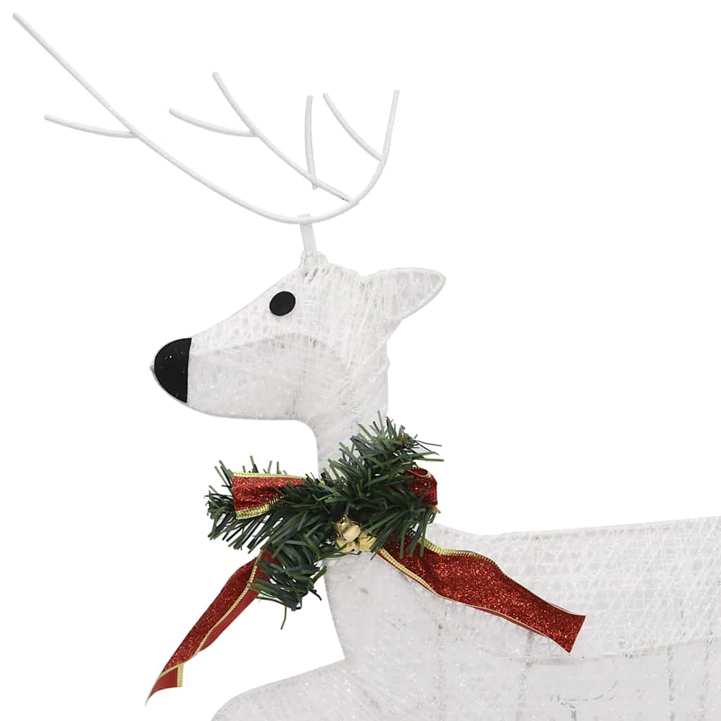 Two white wireframe reindeer silhouettes with red ribbon and green holly accents, featuring 40 LEDs.