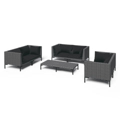 Garden Lounge Set Dark grey with black cushions