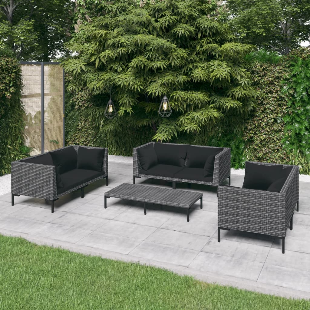 Garden Lounge Set Dark grey with black cushions