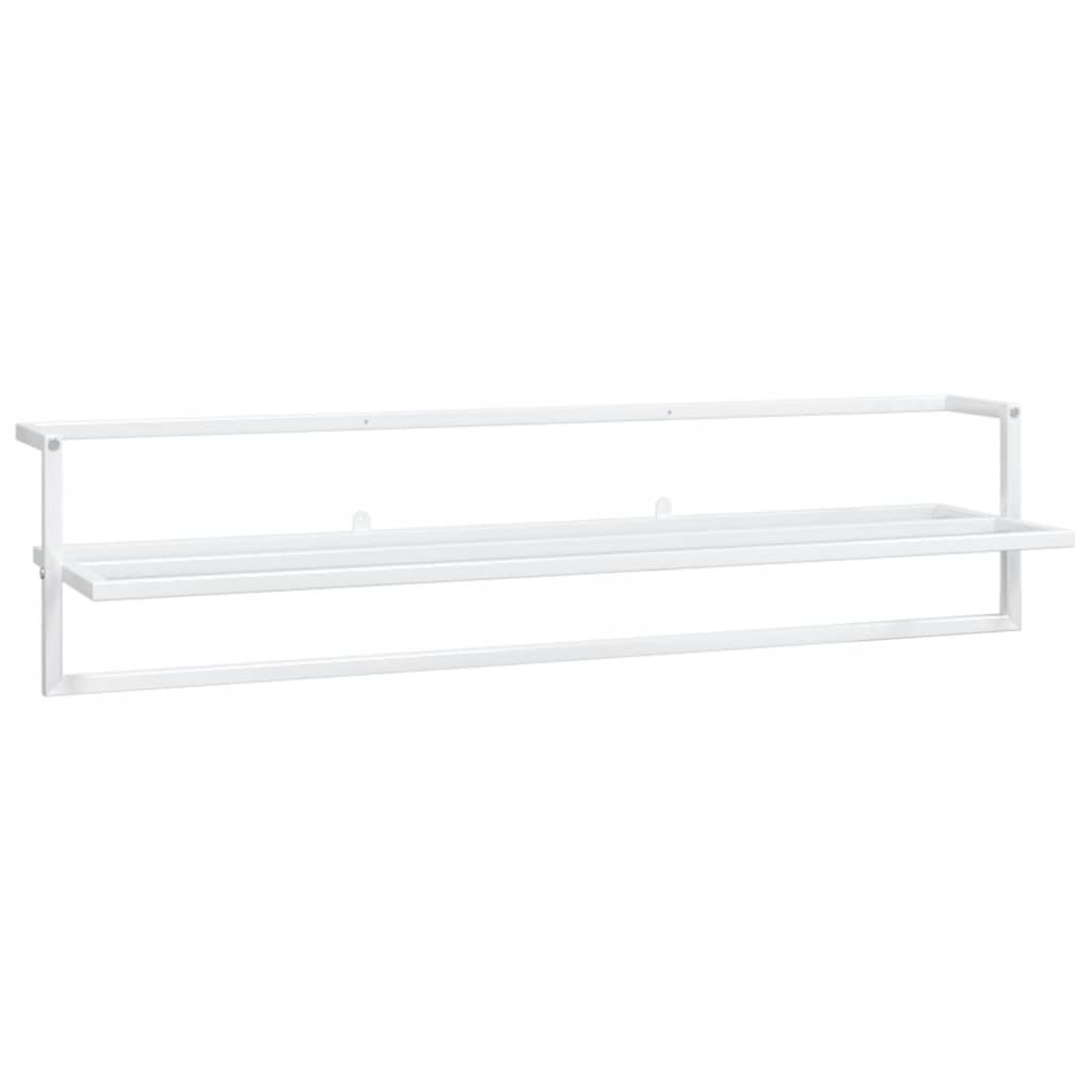 White iron wall-mounted towel rack with shelf, 37.4 by 9.8 by 8.7 inches.