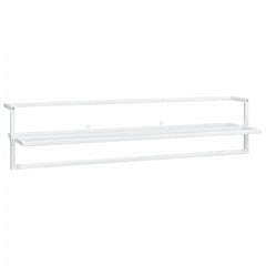 White iron wall-mounted towel rack with shelf, 37.4 by 9.8 by 8.7 inches.