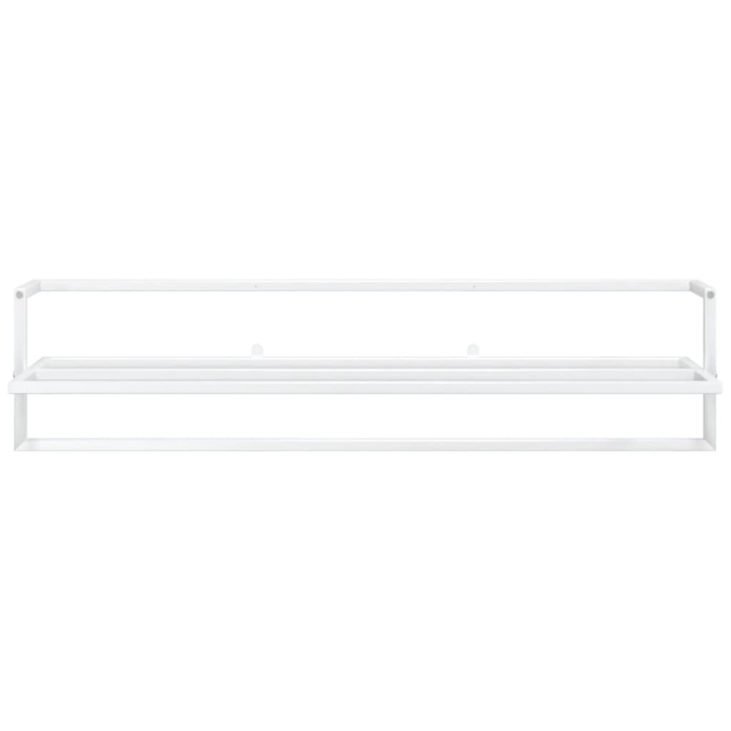White wall-mounted iron towel rack with shelf, 37.4 by 9.8 by 8.7 inches.