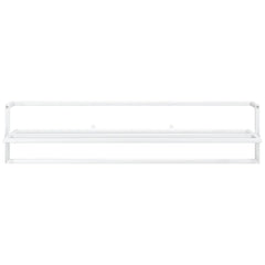 White wall-mounted iron towel rack with shelf, 37.4 by 9.8 by 8.7 inches.