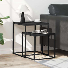 Coffee Table Set Set of 2 Black Engineered wood, Iron 2 pcs