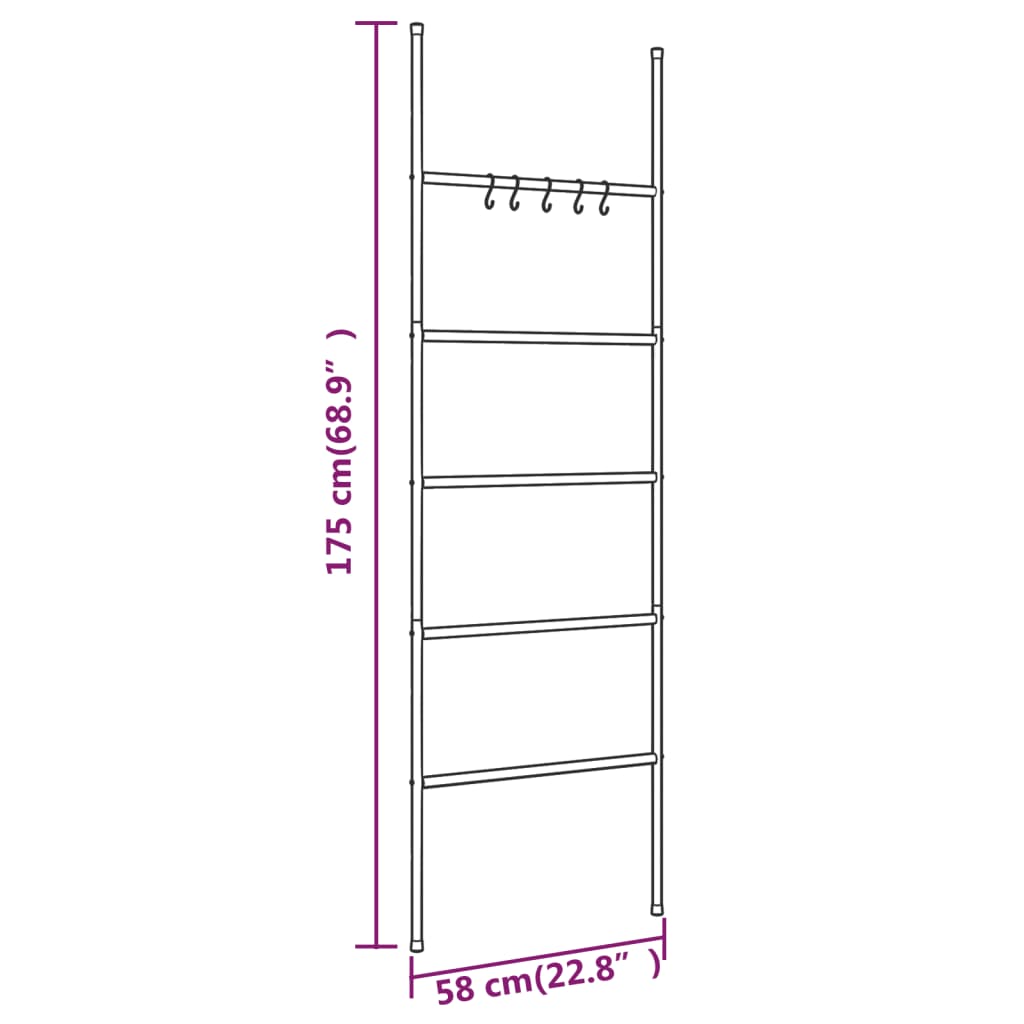 Towel Rack Ladder with 5 Tiers Black 22.8x68.9 Iron