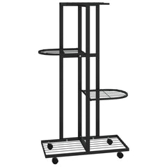 4-Floor Flower Stand with Wheels 17.3x9.1x31.5 Black Iron