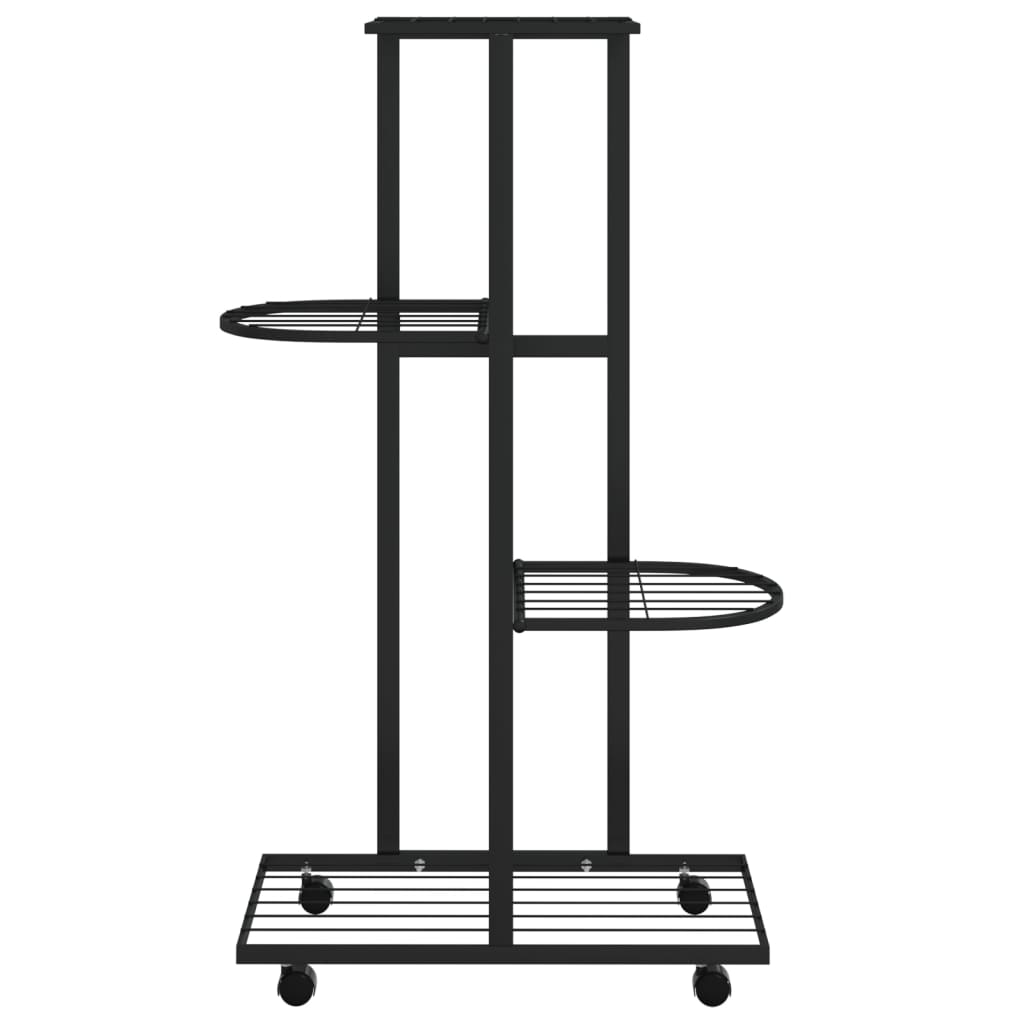 4-Floor Flower Stand with Wheels 17.3x9.1x31.5 Black Iron