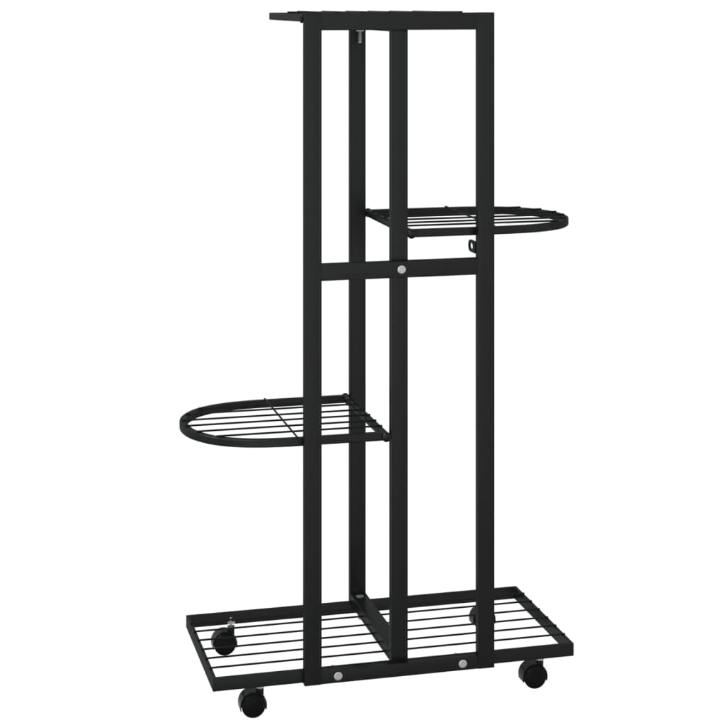 4-Floor Flower Stand with Wheels 17.3x9.1x31.5 Black Iron