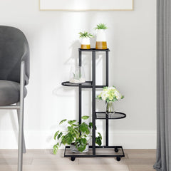 4-Floor Flower Stand with Wheels 17.3x9.1x31.5 Black Iron