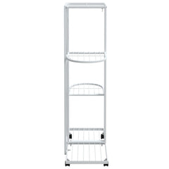 4-Floor Flower Stand with Wheels 17.3x9.1x31.5 White Iron
