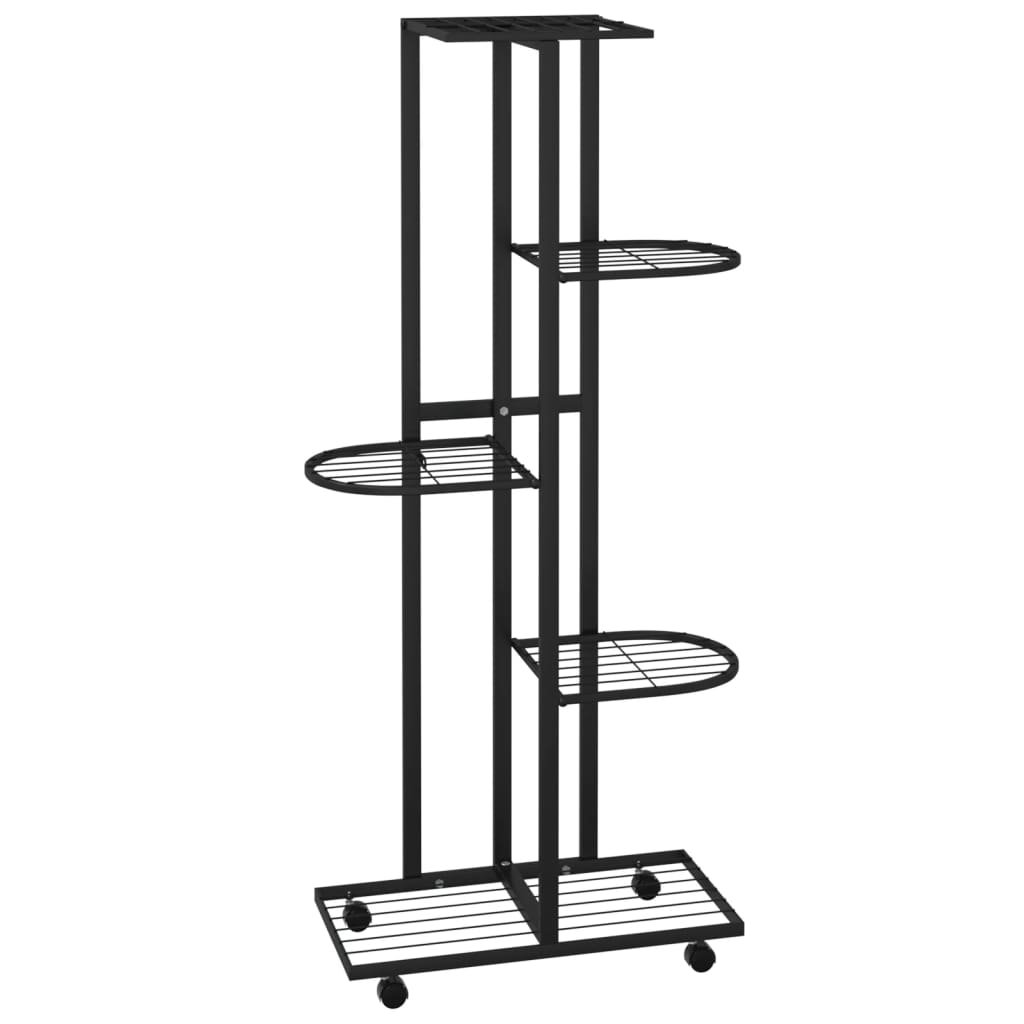 5-Floor Flower Stand with Wheels 17.3x9.1x39.4 Black Iron