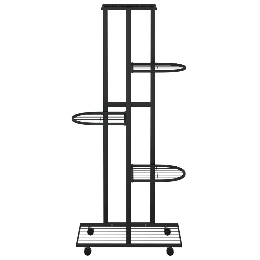 5-Floor Flower Stand with Wheels 17.3x9.1x39.4 Black Iron