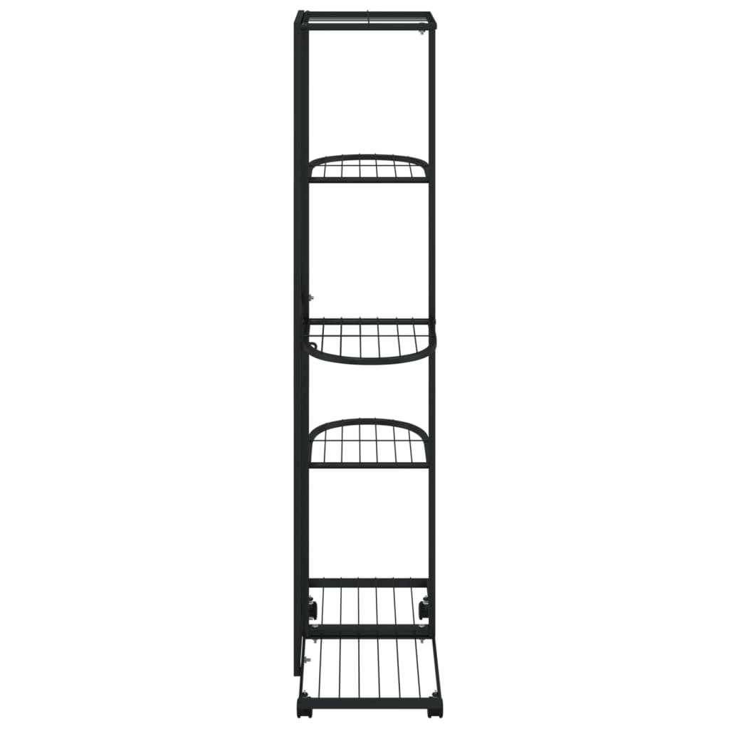 5-Floor Flower Stand with Wheels 17.3x9.1x39.4 Black Iron