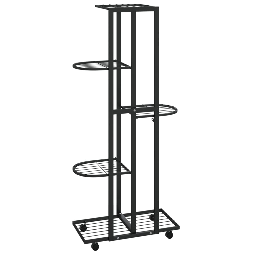 5-Floor Flower Stand with Wheels 17.3x9.1x39.4 Black Iron