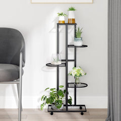 5-Floor Flower Stand with Wheels 17.3x9.1x39.4 Black Iron